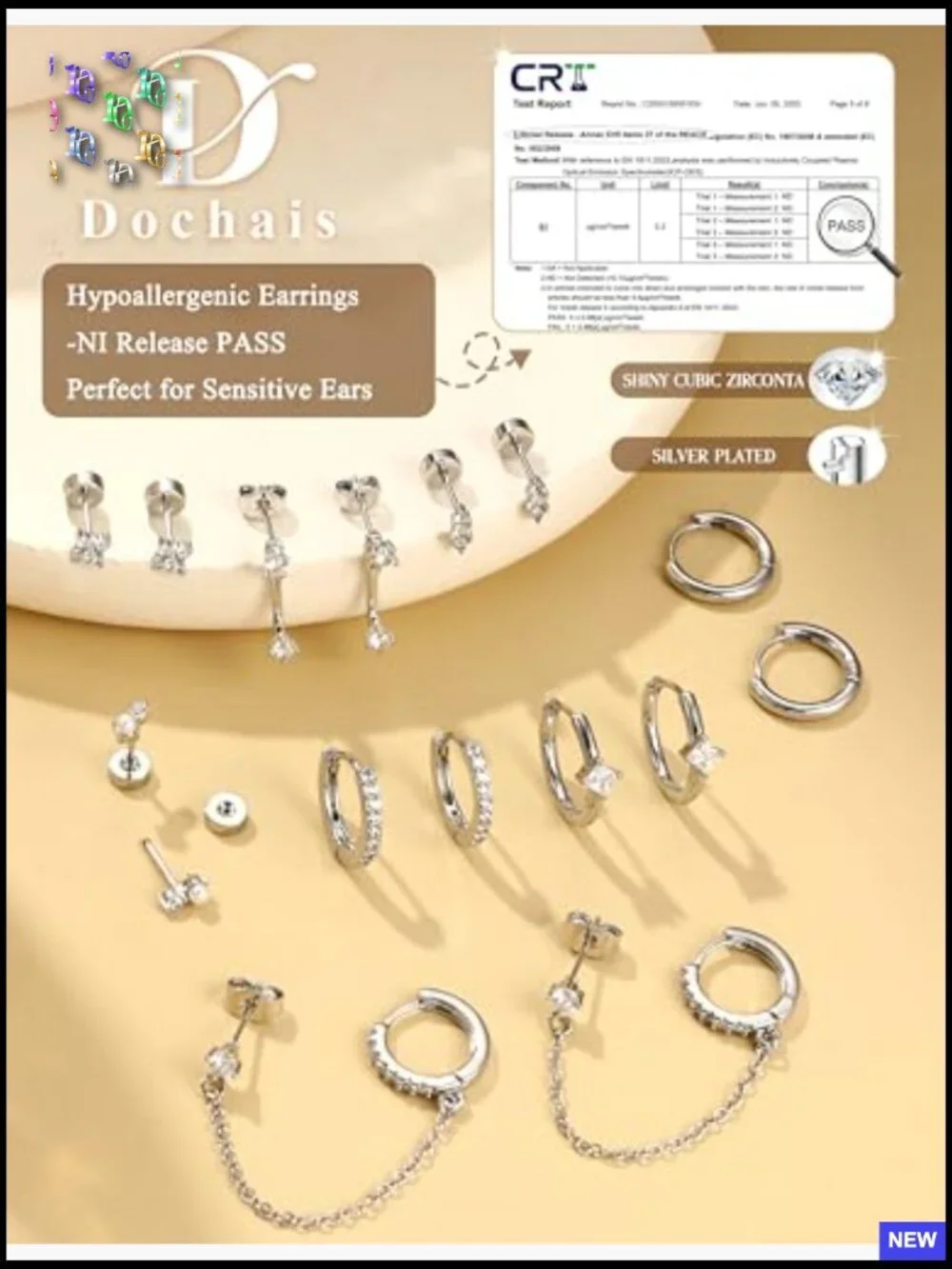 Hypoallergenic Flatback Stud Hoop 14K Gold Plated Earring Set Surgical Steel